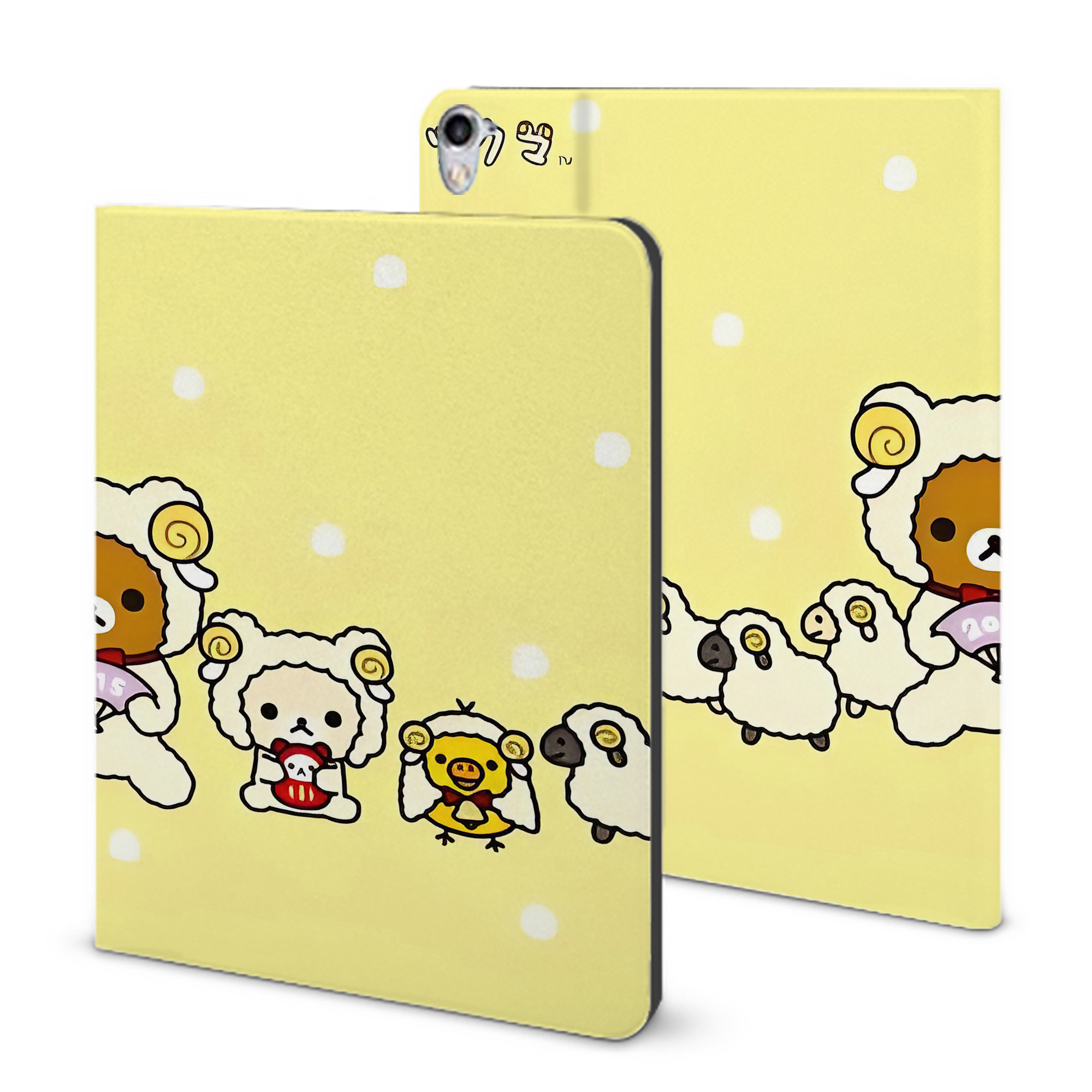 （画像用） リラックマ リラックマ キイロイトリ Rilakkuma Korilakkuma Kiiroitori IPad ケース ブック型 PUレザー TPU 耐衝撃 軽量 薄型 ペン収納なし 全面保護 IPad 各モデル対応